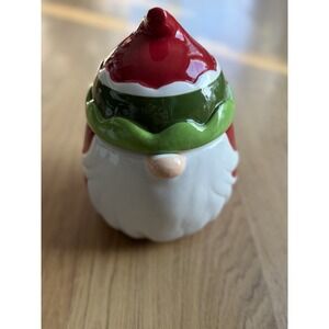 Gnome COOKIE JAR/Treat Canister CERAMIC Whimsical Cupboard 10 STRAWBERRY STREET